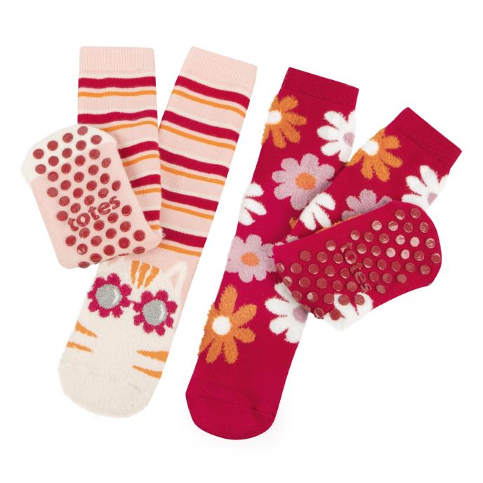 totes toasties® Kids Original Slipper-Sox (Twin Pack)  Cat / Flower Extra Image 2